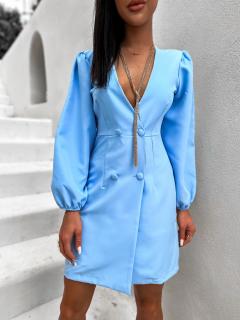 Světle modré sakové šaty RELLIE s výstřihem do V Velikost: ONESIZE