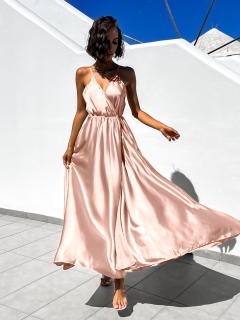 Světle růžové dlouhé lesklé šaty PERFECTLY Velikost: ONESIZE