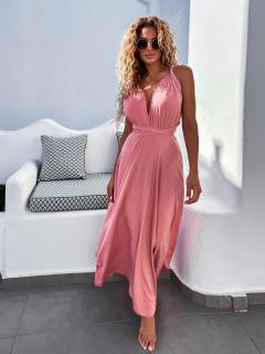 Světle růžové elegantní šaty BEATRICE s vázáním