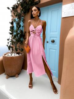 Světle růžové elegantní šaty CALLANES s rozparkem Velikost: ONESIZE