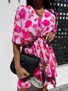 Světle růžové elegantní šaty REEBEY s květinovým vzorem Velikost: ONESIZE