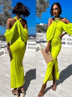 Světle zelené elegantní šaty LOYLENE s rozparkem Velikost: ONESIZE