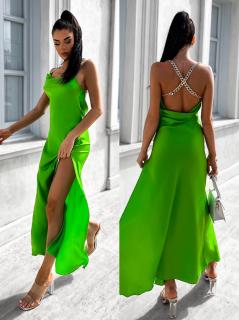 Světle zelené lesklé elegantní šaty MENLEYS se zlatými ramínky Velikost: ONESIZE