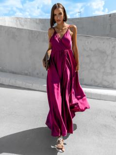 Tmavě fialové dlouhé lesklé šaty PERFECTLY