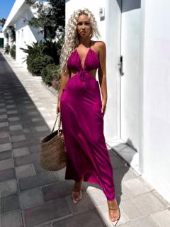 Tmavě fialové elegantní šaty KINYFEL na zavazování kolem krku Velikost: ONESIZE