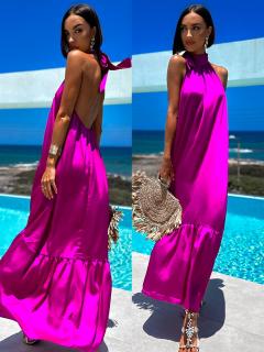 Tmavě fialové lesklé dlouhé elegantní šaty SANTLOS Velikost: ONESIZE