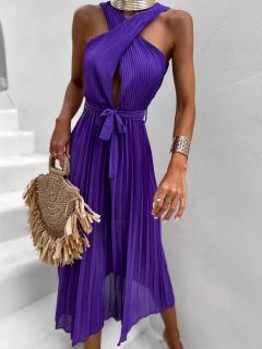 Tmavě fialové plisované šaty MILHAN Velikost: ONESIZE
