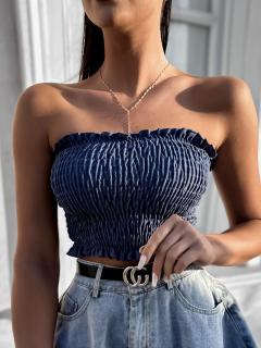 Tmavě modrý elegantní crop top KEET Velikost: ONESIZE