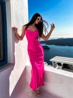 Tmavě růžové dlouhé lesklé šaty KARRIN