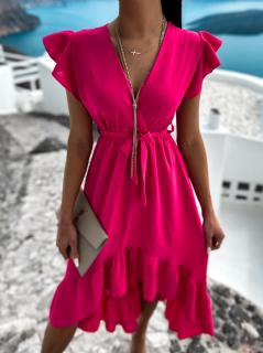 Tmavě růžové elegantní šaty MAVERICK s volánky Velikost: ONESIZE
