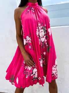 Tmavě růžové elegantní šaty Metta s květinovým vzorem