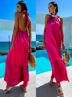 Tmavě růžové lesklé dlouhé elegantní šaty SANTLOS Velikost: ONESIZE
