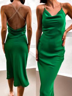 Tmavě zelené lesklé delší šaty MINTY s řetízkovými ramínky Velikost: ONESIZE