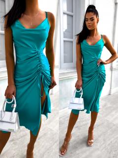 Tyrkysové elegantní šaty ASTRILITH s řasením Velikost: ONESIZE