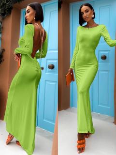 Zelené dlouhé elegantní šaty NINTENI s průstřihem na zádech Velikost: ONESIZE