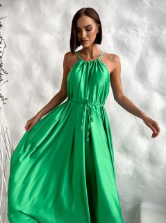 Zelené dlouhé lesklé elegantní šaty MADES se zavazováním
