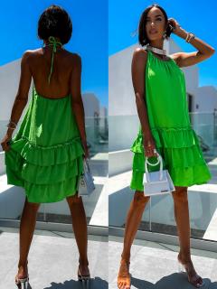 Zelené lehké šaty GLORYN s volánky Velikost: ONESIZE