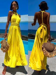 Žluté elegantní šaty BEATRICE s vázáním Velikost: ONESIZE