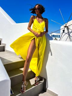 Žluté lesklé elegantní šaty BRALEST