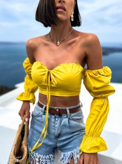 Žlutý elegantní crop top CORCES s volánky