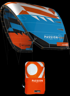 nafukovací kite RRD Passion MK9 azurová/oranžova Velikost Kitu: 13.5m², Bar: Bez baru, Pumpa: Bez pumpy