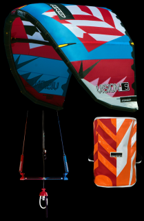 nafukovací kite RRD Vision MK5 9.0 m2 a 10.5 m2 - azurová/červená Velikost Kitu: 10.5m², Bar: V6-4line, Pumpa: S pumpou