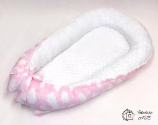 Hnízdečko pro kojence MINKY - obláčky růžové