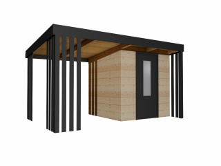 Zahradní dřevěný domek CLOUD MINI s přístřeškem, bez podlahy terasy 2,5 x 4 m Tloušťka stěny: Palubky 28mm