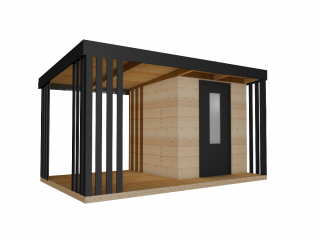 Zahradní dřevěný domek CLOUD MINI s přístřeškem, s podlahou terasy 2,5 x 4 m Tloušťka stěny: Palubky 28mm