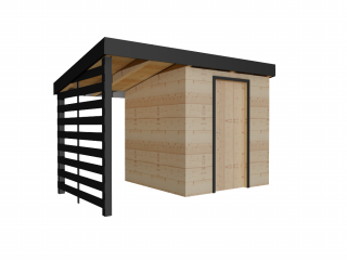 Zahradní dřevěný domek GARDEN MINI s přístřeškem, bez podlahy terasy 2 x 3,35 m Tloušťka stěny: Palubky 28mm