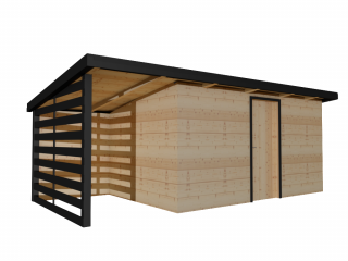 Zahradní dřevěný domek GARDEN s přístřeškem 5,5 x 2,5 m Tloušťka stěny: Palubky 28mm