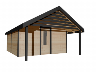 Zateplený dřevěný domek SUNSHINE 6 x 3 m bez podlahy terasy Tloušťka stěny: zateplené 19mm