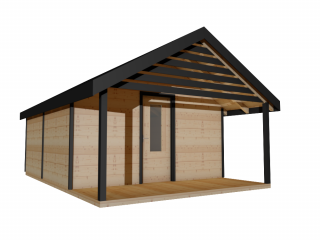 Zateplený dřevěný domek SUNSHINE 6 x 3 m s podlahou terasy Tloušťka stěny: zateplené 19mm