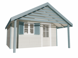 Zateplený dřevěný domek SUNSHINE La Provance 4,5 x 4 m bez podlahy terasy Tloušťka stěny: zateplené 19mm
