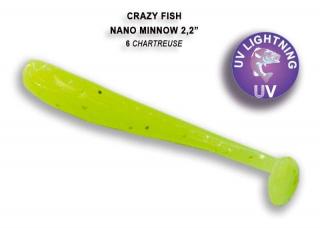 Crazy Fish Gumová Nástraha Nano Minnow 6 Chartreuse Délka cm: 5,5cm, Hmotnost: 2g, Počet kusů: 8ks