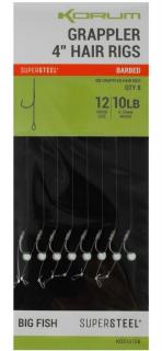 Korum Hotový Návazec Grappler 4” Hair Rigs Barbed 10 cm Nosnost: 10lb, Průměr: 0,26mm, Velikost háčku: #12