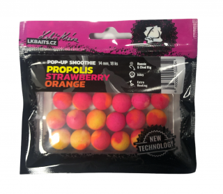 LK Baits Pop Smoothie Příchuť: Propolis/Strawberry/Orange, Průměr: 14mm, Počet kusů: 18ks