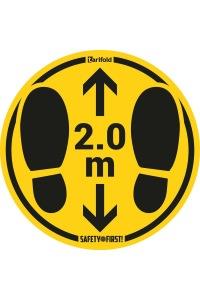 Podlahová značka - bezpečná vzdialenosť 2 m (symbol stop), Ø 35 cm, žltočierna - 2 ks