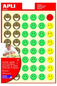 Samolepky - hodnotiace smajlíci, Ø 23 mm, nepermanentné, mix farieb