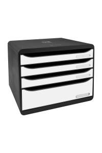Zásuvkový box, A4 maxi, 4 zásuvky, PS, čierno-biely