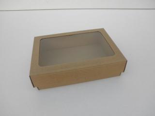 Dárková krabička s okýnkem obdélník - hnědá 190x145x50 mm