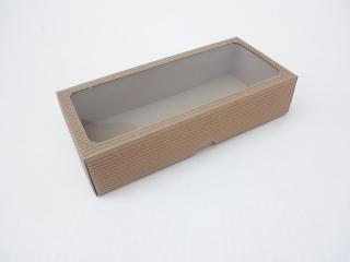 Dárková krabička s okýnkem obdélník - hnědá 220x90x48 mm