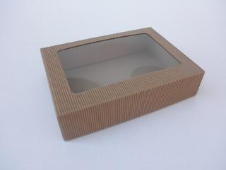 Dárková krabička s okýnkem  obdélník - hnědá 270x180x60 mm