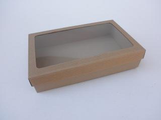 Dárková krabička s okýnkem obdélník - hnědá 290x180x60 mm
