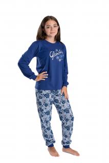 Dámské pyžamo GLAMOUR MODRÁ dlouhý rukáv Velikost: XL, Barva: Modrá