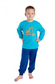 Dětské pyžamo BAGR ŽLUTÝ dlouhý rukáv Velikost: 104, Barva: Tyrkysová
