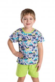 Dětské pyžamo BAREVNÉ STROJE krátký rukáv Velikost: 110, Barva: Zelená