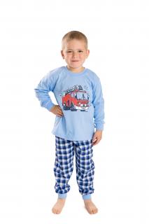 Dětské pyžamo HASIČSKÉ AUTO NA MODRÉ  dlouhý rukáv Velikost: 92, Barva: Modrá
