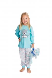 Dětské pyžamo MEDVÍDEK S MAŠLÍ dlouhý rukáv Velikost: 122, Barva: Tyrkysová