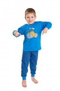 Dětské pyžamo TRAKTOR ŽLUTÝ dlouhý rukáv Velikost: 122, Barva: Modrá